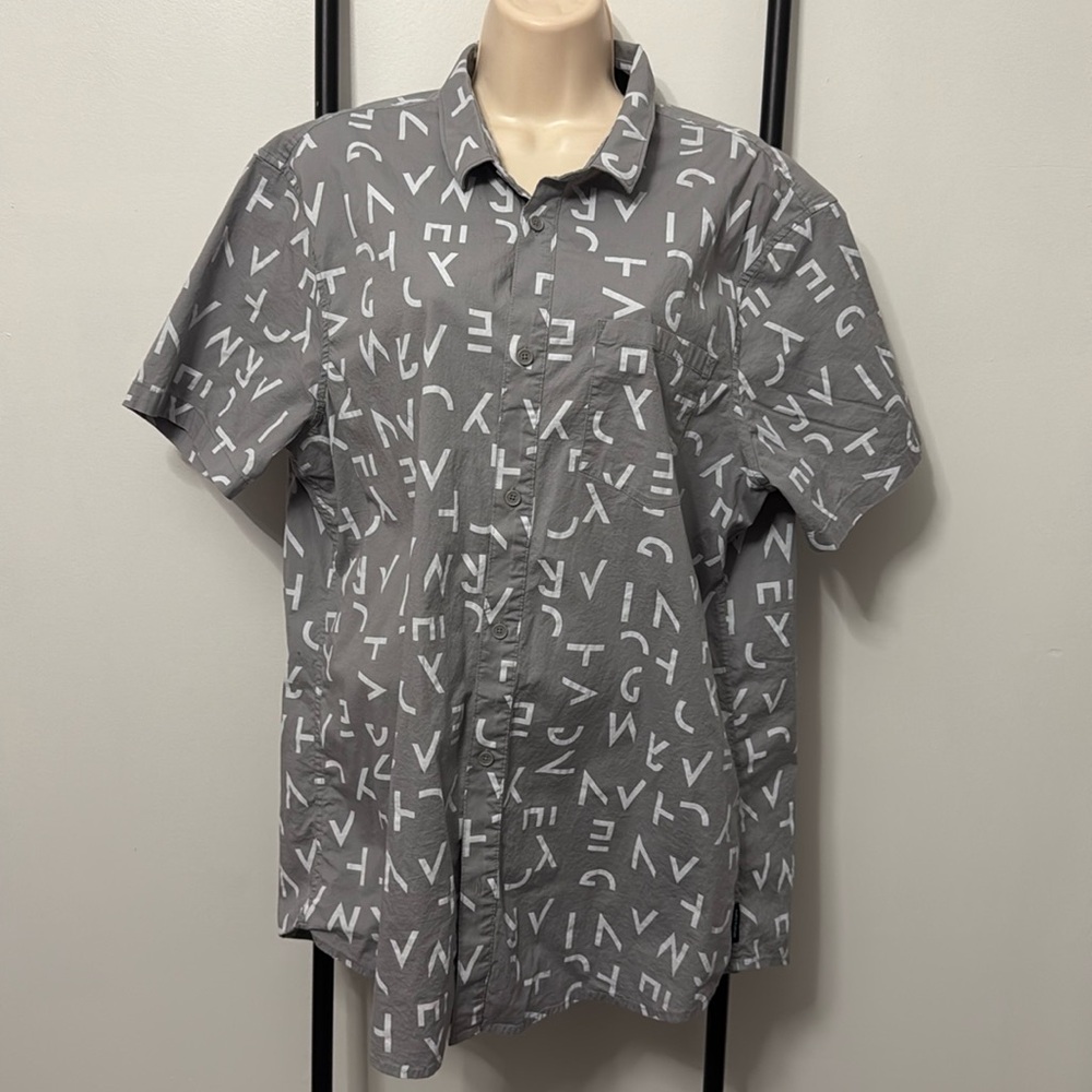 Armani Exchange Gray Short Sleeve Letters Button Down Shirt Men Size XXL